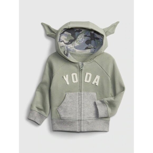 Yoda Star Wars Zipper Hoodie Baby Gap 3-6M Sweatshirt Top with Ears & Shorts Set - Picture 2 of 10